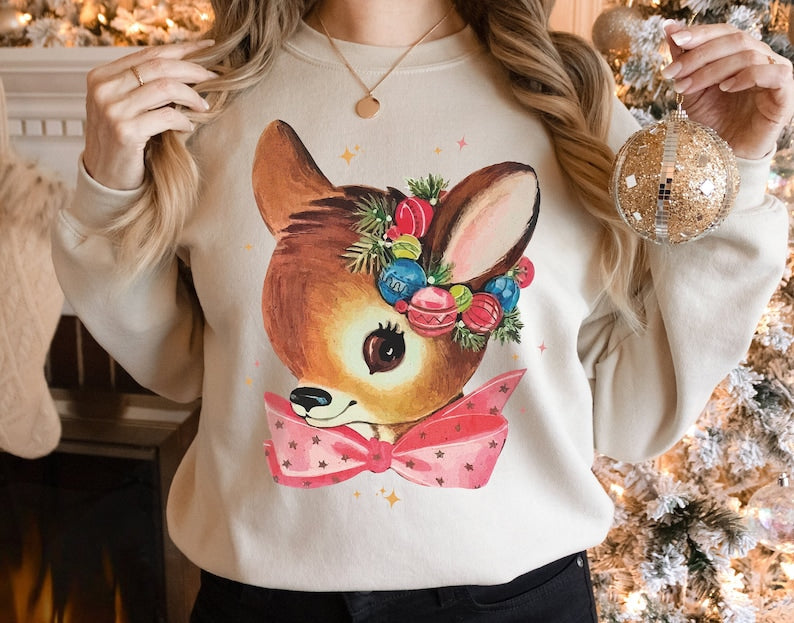 Retro Reindeer Pink Christmas Sweatshirt